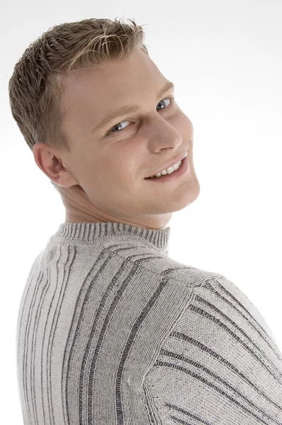 Back pose of young smiling man — Stock Photo, Image