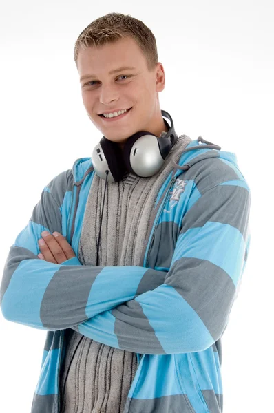 Portret van een jongeman met koptelefoon — Stockfoto