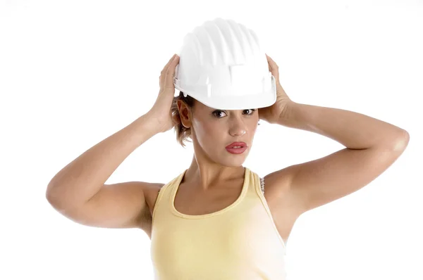 Donna con casco da architetto — Foto Stock
