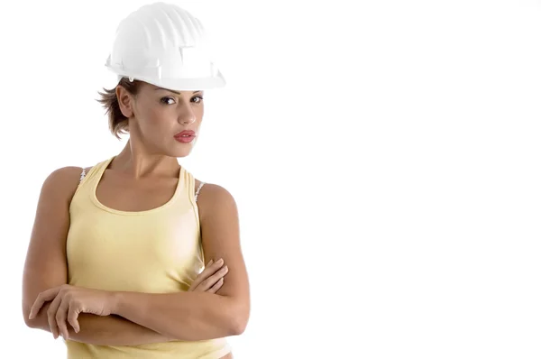 젊은 여성 건축가 헬멧을 — 스톡 사진