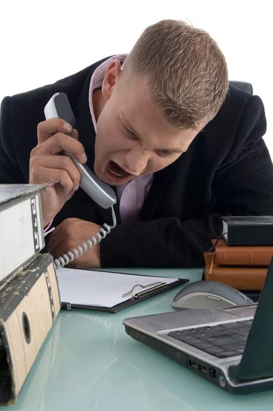Young executive shouting on phone — Stock Photo, Image