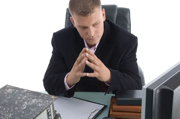 Thinking businessman in office — Stock Photo, Image