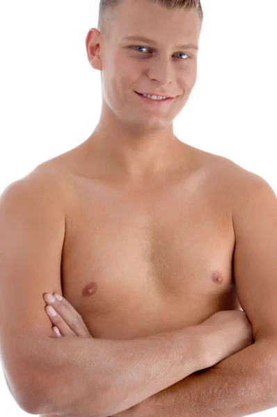 Shirtless muscular man with crossed arms — Stock Photo, Image
