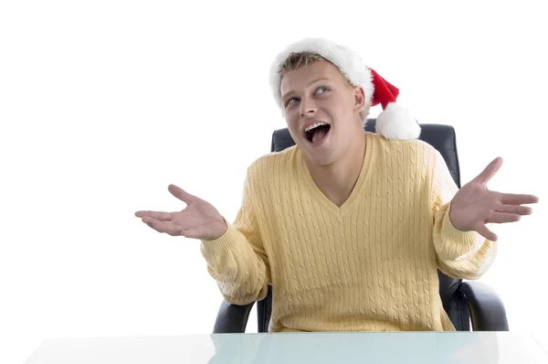 Happy young man in christmas hat — Stock Photo, Image