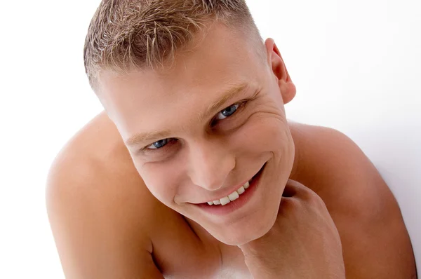 Close up of shirtless smiling male — Stock Photo, Image