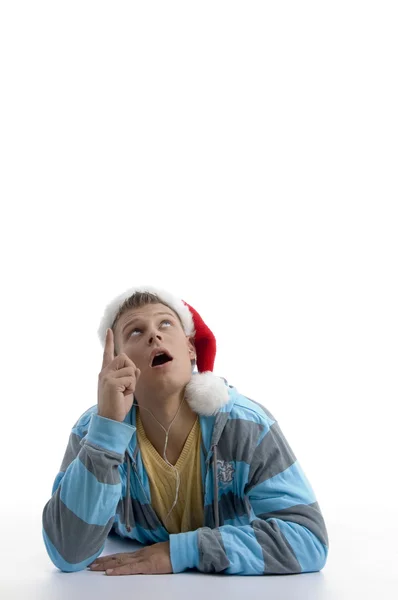 Vánoční mladý kluk směřujícími nahoru — Stock fotografie