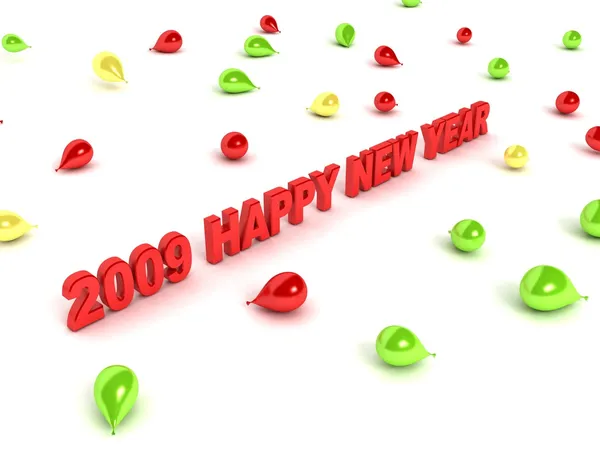 3d happy new year text with balloons — Stock Photo, Image