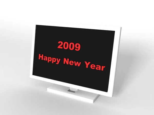 3D-Monitor zeigt frohes neues Jahr — Stockfoto