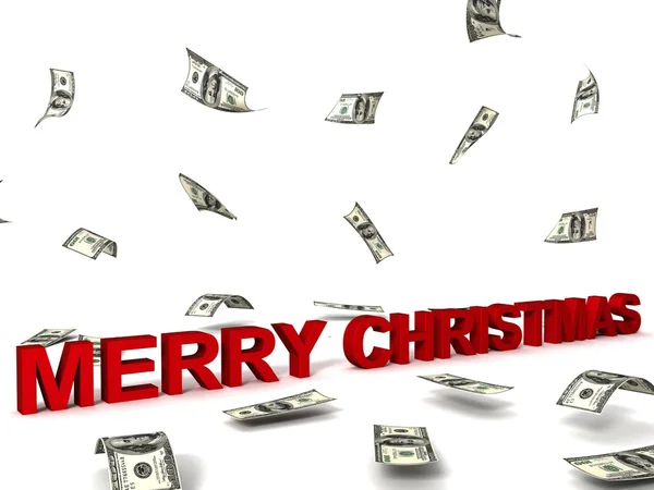 3d merry christmas text and dollars — Stock Photo, Image