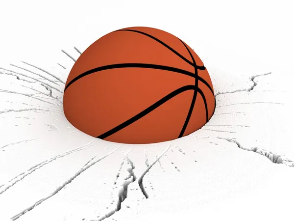 3D кошик м'яч на тріснутій поверхні — стокове фото