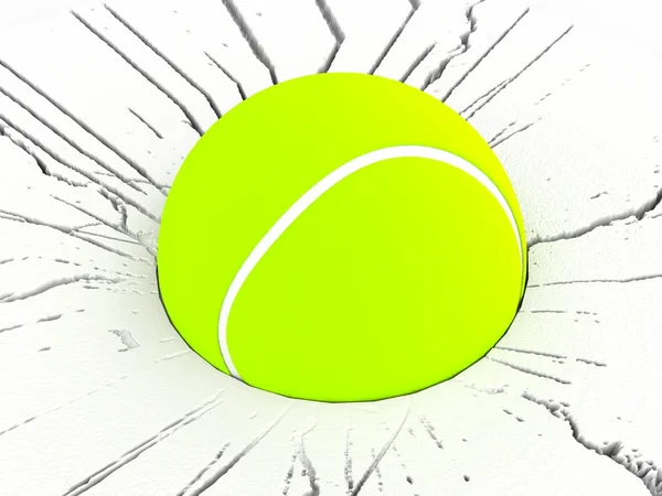 Kırık yüzey üzerinde 3D tenis topu — Stok fotoğraf