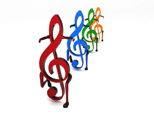 3d dance musical notes in row — стоковое фото