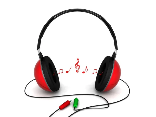 3d headphones with cord and music notes — Stock Photo, Image