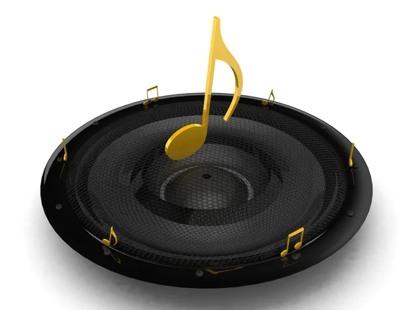 3D musiknoter på högtalare — Stockfoto