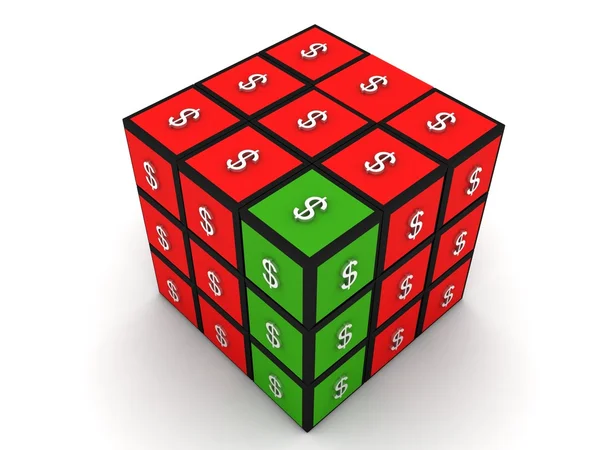 3d dollar puzzle in red and green — Stock Photo, Image