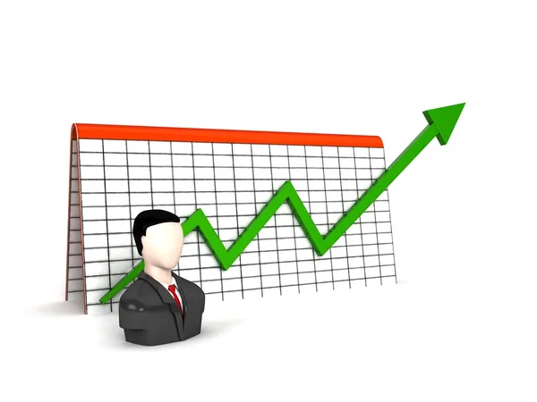 Uomo d'affari 3d con grafico dei profitti — Foto Stock