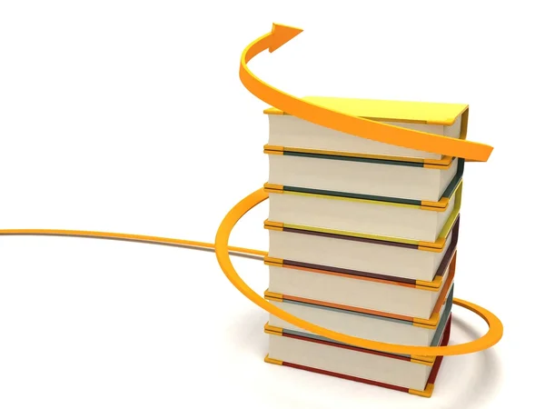 3D-Stapel von Büchern mit Pfeil umwickelt — Stockfoto
