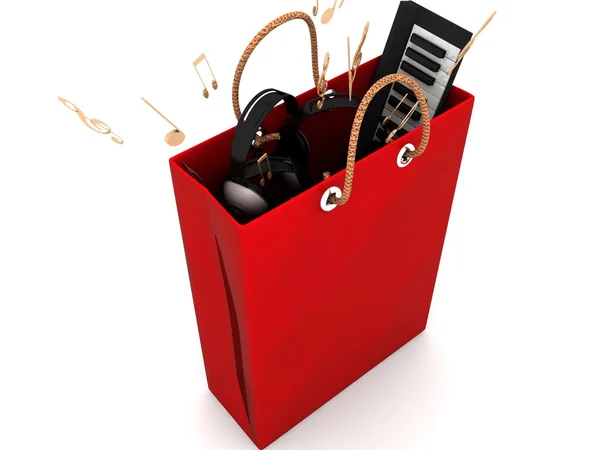 stock image 3d shopping bag with musical equipments