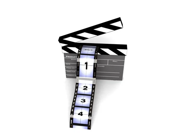 3d renderizado clapper tablero con tira de película —  Fotos de Stock