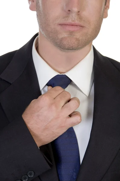 Joven hombre de negocios sujetando su corbata — Foto de Stock