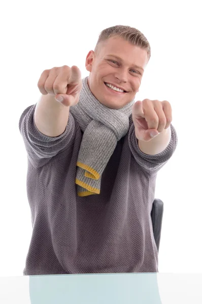 Young man pointing you with both hands — Stock Photo, Image