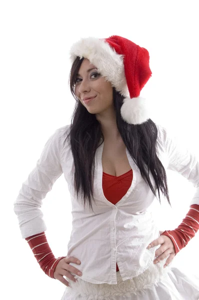 Leende tjej bär jul ha — Stockfoto
