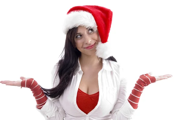 Uśmiechnięta kobieta sobie kapelusz Boże Narodzenie — Zdjęcie stockowe