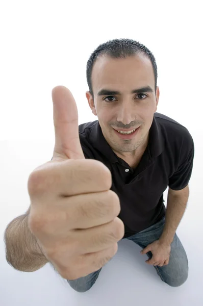 Male with thumbs up hand gesture — Stock Photo, Image