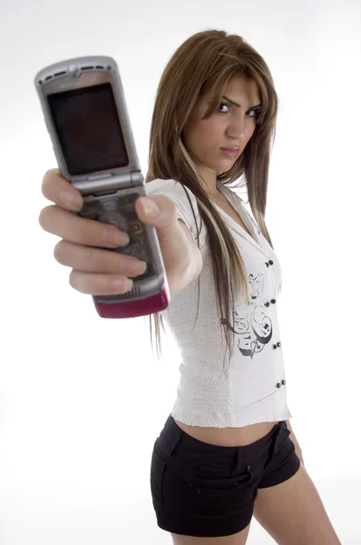 Mujer de moda con teléfono móvil — Foto de Stock