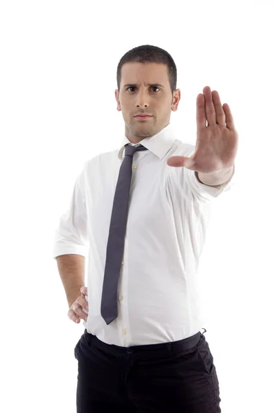 Professional man showing stop gesture — Stock Photo, Image