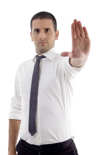 Profi-Männchen zeigt Stopp-Geste — Stockfoto