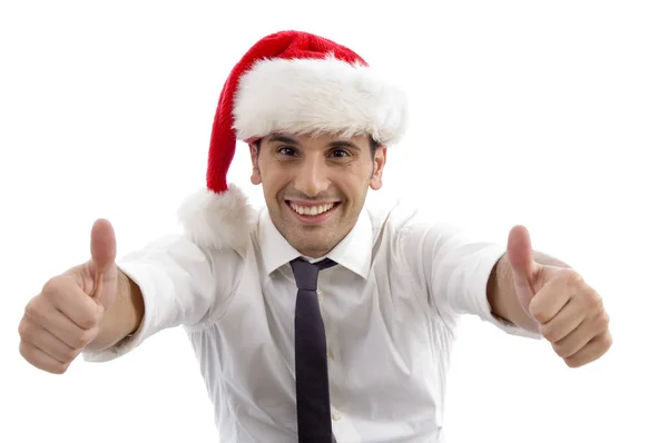 Young man wearing christmas hat — Stock Photo, Image
