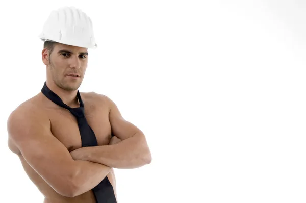 Boční pohled na svalnaté muže s čepice — Stock fotografie