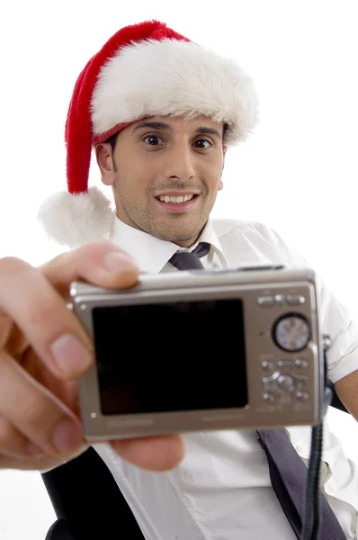 Young man snapping photograph — Stock Photo, Image