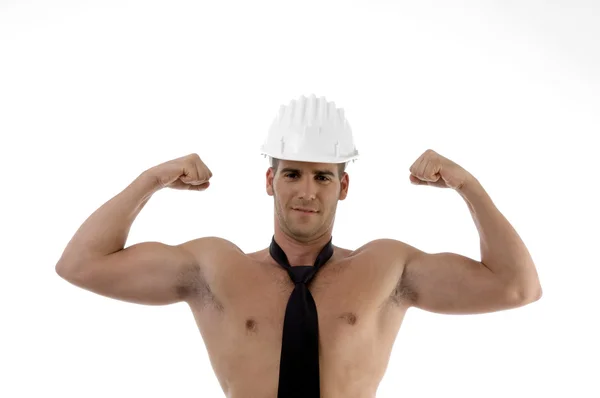 Hombre musculoso con casco de arquitecto — Foto de Stock