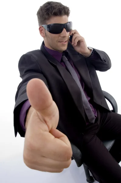 Young stylish attorney with thumbs up — Stockfoto