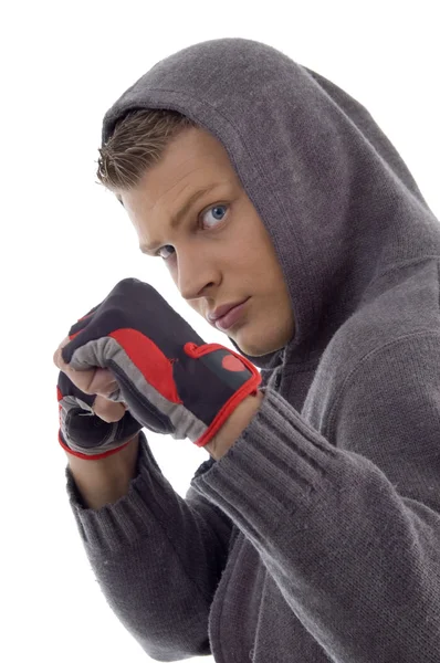Sportive chlap zobrazeno cvičení rukavice — Stock fotografie