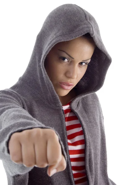 Gorgeous young female showing punch — Stock Photo, Image