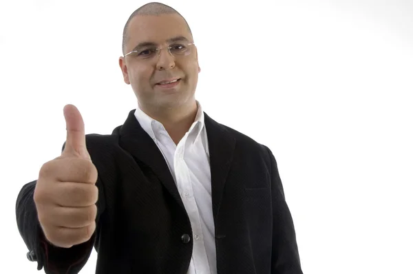 Portrait of businessman with thumbs up — Stock Photo, Image