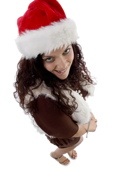 Ładna kobieta sobie kapelusz Boże Narodzenie — Zdjęcie stockowe