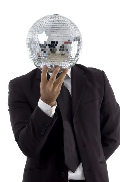 Young man holding disco ball as face — Stock Photo, Image