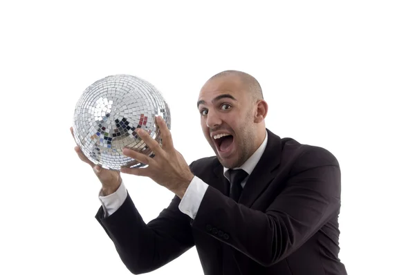 Mladá účetní drží disco koule — Stock fotografie