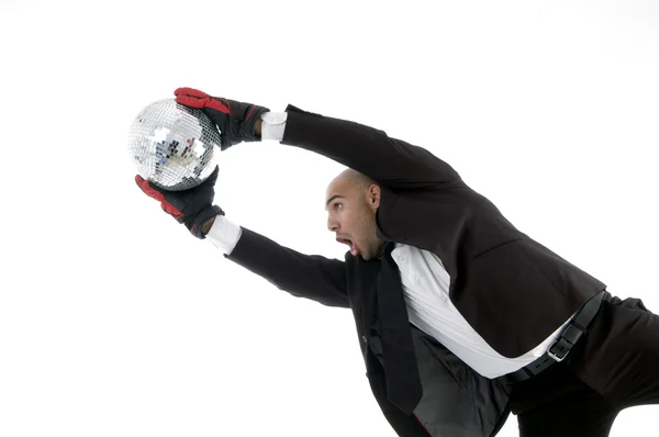Young attorney hugging disco ball — Stock Photo, Image