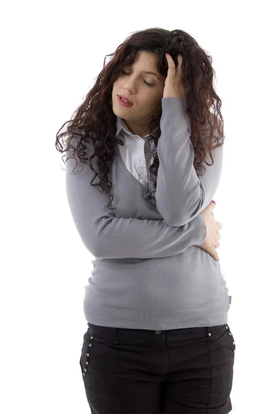 Kobieta o ból głowy, drapanie głowy — Zdjęcie stockowe