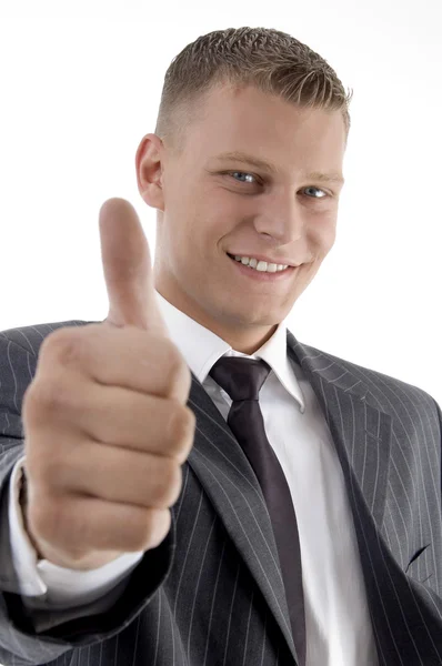 Portrait of businessman with thumbs up — Stock Photo, Image