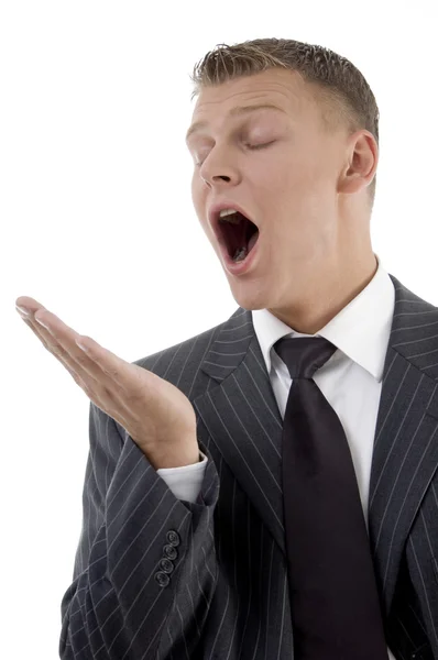 Yawning young lawyer on white background — Stock Photo, Image