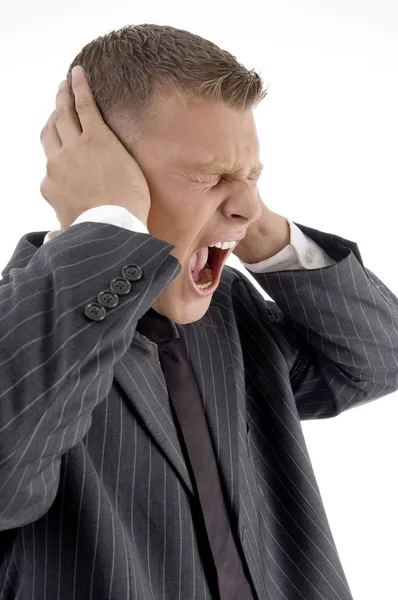 Postura lateral de homem de negócios gritando — Fotografia de Stock