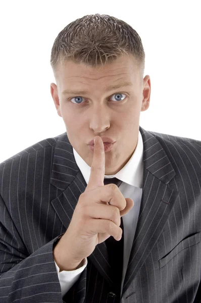 Businessman asking to keep silence — Stock Photo, Image