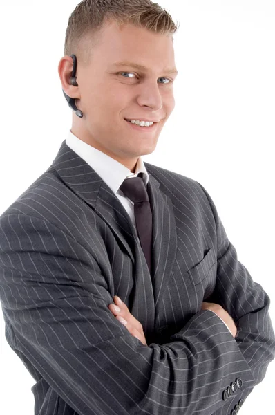 Portret van zakenman met blue-tooth — Stockfoto