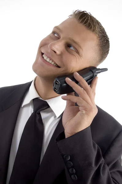Ευτυχής επιχειρηματίας που μιλάει στο τηλέφωνο — Φωτογραφία Αρχείου